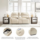 Signature Design by Ashley Dahlmoore Contemporary Leather Match Power Reclining Loveseat with Console and USB Ports, Beige Signature Design by Ashley