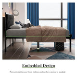 Feonase Twin Size Metal Bed Frame with Linen Upholstered Headboard, Heavy-Duty Platform Bed Frame with 12" Storage, Steel Slats Support, No Box Spring Needed, Gray Feonase