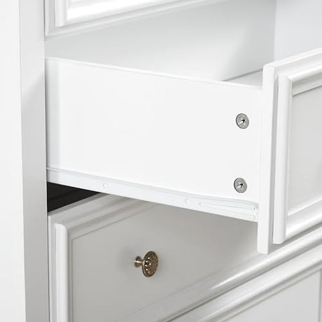 Ball & Cast Farmhouse 6 Drawer Dresser, Chest of Drawers with Vintage Carved Flower Handle and Wood Grain Tabletop, Anti-Tipping Design,31.5" Wide Storage Organizer for Bedroom, Living Room,White Ball & Cast