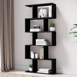 S-Shaped Black Geometric 5-Tier Bookcase – Modern Room Divider & Organiser Cozy Castle