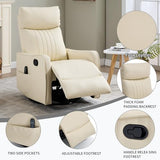 High Back Massage Recliner with Heat - Swivel Rocking Chair for Small Spaces, Manual Lazy Boy Recliner for Adults, Perfect for Living Room & Bedroom, Soft Fabric (Beige FL)