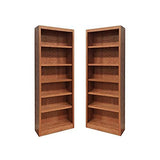 Home Square 84" Solid Wood Bookcase Set with Six Shelves in Dry Oak - Set of 2 Home Square