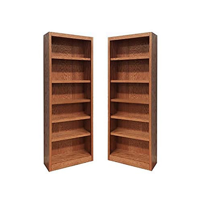 Home Square 84" Solid Wood Bookcase Set with Six Shelves in Dry Oak - Set of 2 - WoodArtSupply