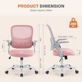 Sweetcrispy Home Office Computer Desk Chair, Ergonomic Mid-Back Mesh Rolling Work Swivel Task Chairs with Wheels, Comfortable Lumbar Support, Comfy Flip-up Arms for Bedroom, Study, Student, Pink Sweetcrispy