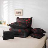 Feelyou Red and Black Bedding Set Full Size Light Geometric Comforter Set with Sheets 7 Piece for Kids Boys Girls Decor Bed in a Bag Modern Bed Set Feelyou