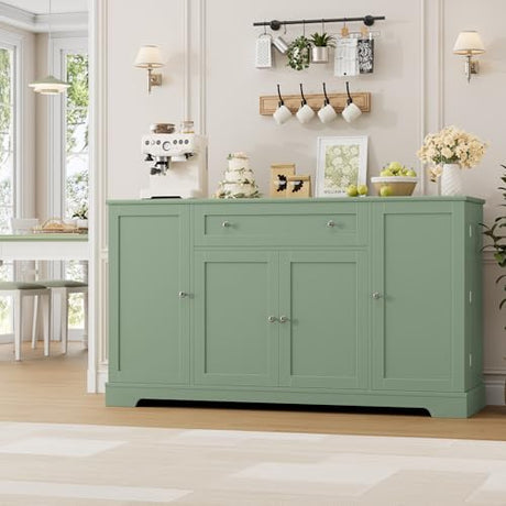 HITHOS 54" Buffet Cabinet with Storage, Modern Kitchen Buffet Sideboard with Drawer, Wood Coffee Bar Station with Adjustable Shelves, Kitchen Storage Cabinet for Living Room, Green HITHOS