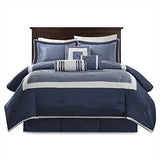 Madison Park Cozy Comforter Set-Deluxe Hotel Collection, All Season Down Alternative Luxury Bedding with Matching Shams, Decorative Pillows, Cal King(104"x92"), Genevieve, Navy 7 Piece Madison Park