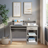 Karl home Computer Desk Study Writing Desk, Wooden Home Office Workstation PC Laptop Table with Drawer Shelf Keyboard Tray, Grey Karl home