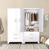 Anewome 71" Metal Armoire Wardrobe Closet with 2 Drawers, Freestanding 2-Door Tall Clothing Storage with Adjustable Shelves and Hanging Rod for Bedroom Dorm, White Anewome