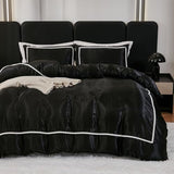 Herside Black Satin Comforter Set 7 Pieces King Size Bed in a Bag Luxurious Satin Bedding Set with Comforter Pillowcases and Sheets Sets Mini Pompoms Design Super Soft Silky Bed Set for All Seasons Herside