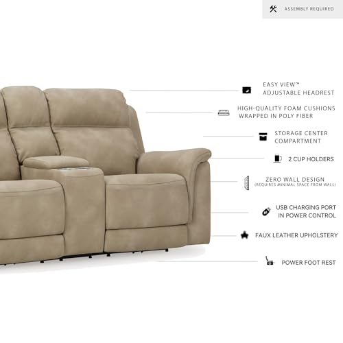 Signature Design by Ashley Next-Gen DuraPella Power Reclining Loveseat with Center Console and Adjustable Headrest, Beige Signature Design by Ashley