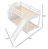 Twin Over Twin Low Bunk Bed with Slide and for Storage Staircase for Teens, Boys or Girls, No Box Sping Needed Merax
