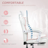 HOMCOM Executive Office Chair, Overstuffed PU Leather Reclining Computer Chair with Foot Rest, Headrest, Swivel Wheels for Home, White HOMCOM