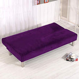 MIFXIN Armless Sofa Bed Cover Stretch Futon Slipcover Plush Thick Solid Color 3 Seat Full Folding Sofa Couch Futon Furniture Protector Without Armrests (Purple) MIFXIN