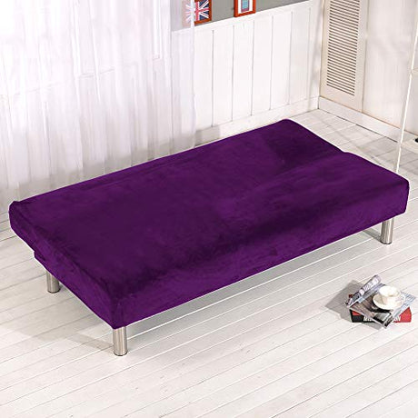 MIFXIN Armless Sofa Bed Cover Stretch Futon Slipcover Plush Thick Solid Color 3 Seat Full Folding Sofa Couch Futon Furniture Protector Without Armrests (Purple) MIFXIN