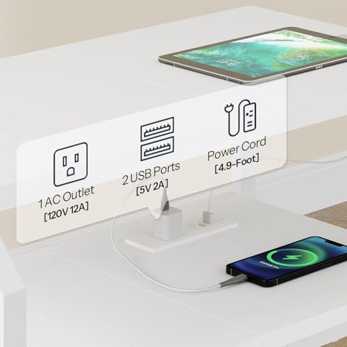 HOOBRO 23 inch Wide Nightstand with Charging Station and LED Light, Night Stand with 2 Fabric Drawers, Bedside Table, Dresser with Open Storage Shelf, End Side Table for Bedroom, White WT160UDBZ01 HOOBRO