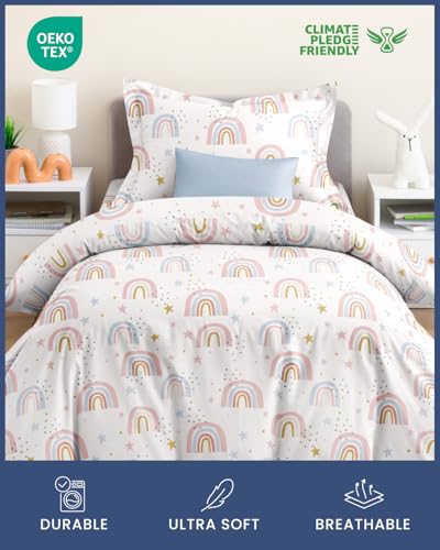 Kids Duvet Cover Set Twin/Twin XL Size - 2 Piece Rainbow Microfiber Duvet Cover Set & Pillow Sham w/Zipper Closure & Ties - Easy-Care - Super Soft & Cozy Bedding Set for Kids, Boys, Girls and Teens CGK Unlimited
