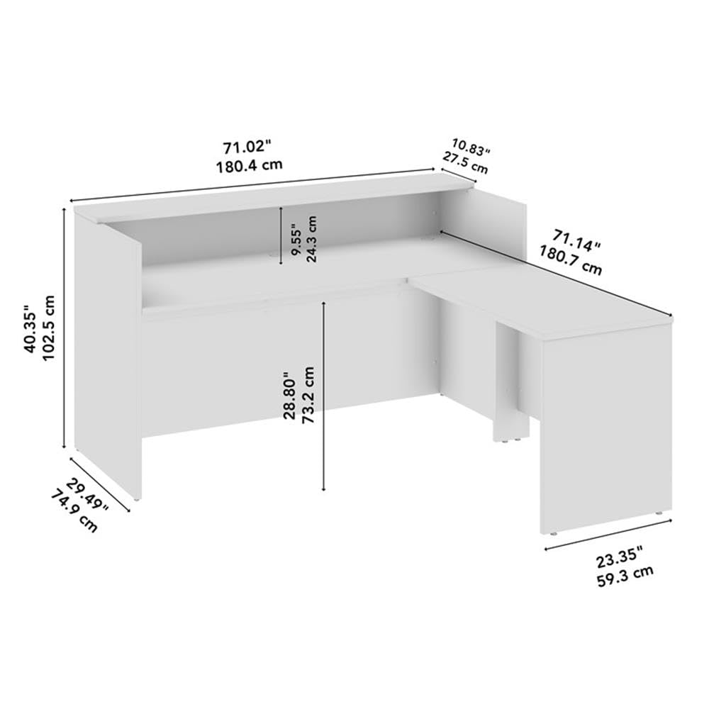 Bush Business Furniture Arrive 72W x 72D L Shaped Reception Desk with Shelf in Natural Elm, Modern Receptionist Station for Office Waiting Room Bush Furniture