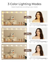 Otterease White Makeup Vanity, 11 Drawers Vanity with Mirror and 12 LED Lights, Makeup Vanity Desk with 3 Lighting Modes Adjustable Brightness, Vanity with Glass Top for Bedroom Otterease