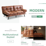 Opoiar 71" L Covertible Futon Sofa Bed,Faux Leather Futon Couch, Memory Foam Modern Loveseat Sleeper, Small Splitback Sofa Couches for Living Room,RV,Home Office,Apartment,Brown Opoiar