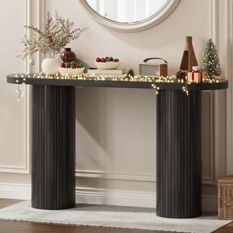 ONBRILL 55 Inch Fluted Entryway Table, Sofa Table Behind The Couch, Long Console Tables, Modern Entrance Stand for Hallway, Living Room Foyer, Farmhouse Style (Black) ONBRILL