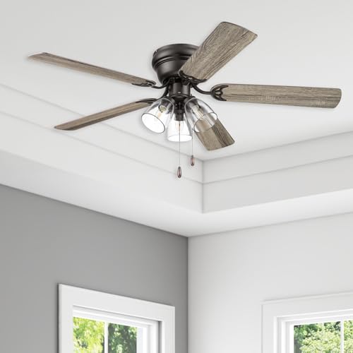 Portage Bay Ceiling Fans 52" Renton Bronze Indoor Fan with Clear 3 Light LED Multi Arm; E26/B11 Bulb and Pull-Chains, Traditional Style, 5 Reversible Barnwood/Dark Chestnut Blades, 51439 Portage Bay