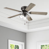 Portage Bay Ceiling Fans 52" Renton Bronze Indoor Fan with Clear 3 Light LED Multi Arm; E26/B11 Bulb and Pull-Chains, Traditional Style, 5 Reversible Barnwood/Dark Chestnut Blades, 51439 Portage Bay