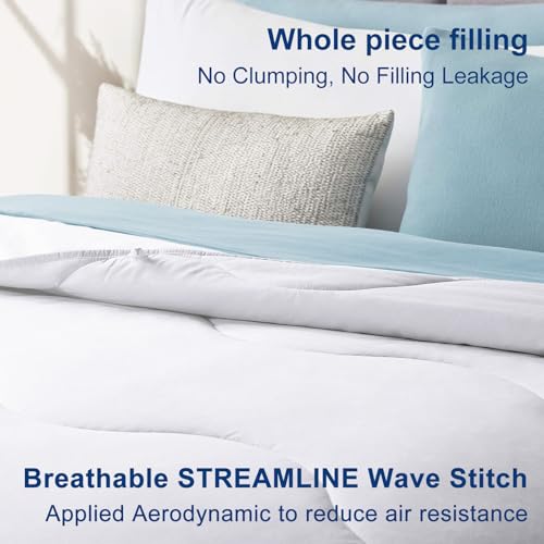 MEELUS Lightweight Comforter Cooling White, All Season Duvet Insert Breathable Queen Size Summer Bedding, Soft Microfiber Cool Down Alternative Quilt with Corner Tabs, 88x88 inch MEELUS