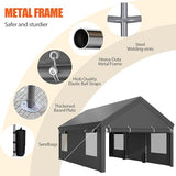 JAMFLY Carport, 12x20 ft Heavy Duty Carport with Roll-up Windows, Portable Garage with Removable Sidewalls & Doors, Car Canopy with Sandbags and All-Season Tarp for Car Boat Truck Motorcycle, Grey JAMFLY