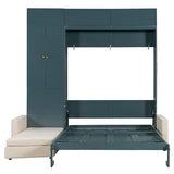 Harper & Bright Designs Queen Size Murphy Bed, Wall Bed with Sofa and Shelves, Beige Harper & Bright Designs