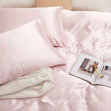 Counfeisly 3 Pieces Satin Full Fitted Sheet & Pillowcase Set, Luxury Silky Soft Satin Bed Sheets with 1 Deep Pocket Fitted Sheet - 16" Deep Pocket Sheets, 2 Pillowcases, Blush Pink Counfeisly