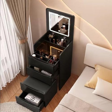 ILWorkTLs Compact Vanity Desk with Mirror and Lights,Makeup Vanity Table with with Hidden Stool and Drawers,3-in-1 Dressing Table for Small Space,Bedroom,Black ILWorkTLs