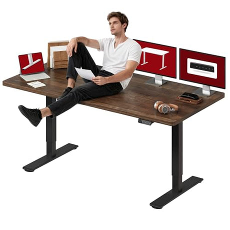 SANODESK Dual Motor Electric Standing Desk 79 x 32 Inches, Height Adjustable Sit Stand Desk with Large Splice Board for Home Office, Computer Workstation, Study & Gaming, Black Frame/Black Walnut Top SANODESK