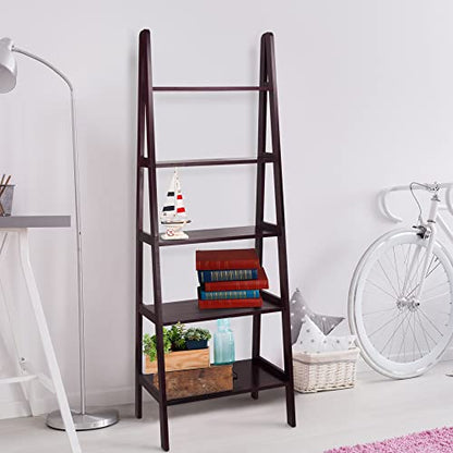 Espresso 5-Shelf Ladder Bookcase - 72-Inch Stylish Storage Solution - WoodArtSupply