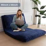 MAXYOYO Folding Sofa Bed, Extra Thick and Long Floor Sofa Convertible Sleeper Chair with Washable Cover, Floor Couch Lounge Bean Bag Bed for Living Room, Navy, 30x95 Inch MAXYOYO