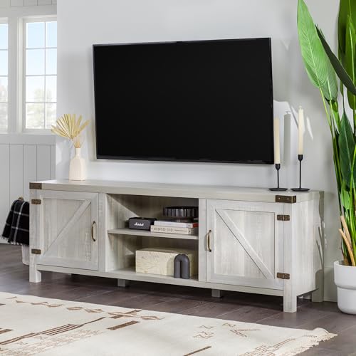 Walker Edison Georgetown Modern Farmhouse Double Barn Door TV Stand for TVs up to 80 Inches, 70 Inch, Stone Grey