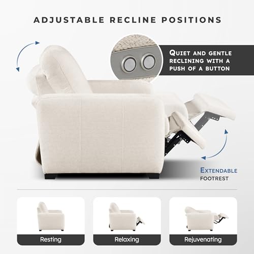 Lexicon Modern Power Recliner Chair with One-Touch Control and Charging Ports, Chenille Home Theater Seating, Wall-Hugger Reclining Chair for Living Room/Bedroom/Office, Easy Assembly, Beige