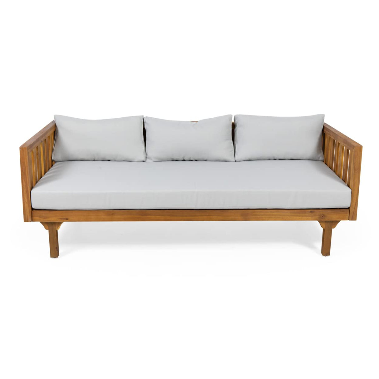 Christopher Knight Home Tina Outdoor 3 Seater Acacia Wood Daybed, Teak Finish, Light Grey Christopher Knight Home
