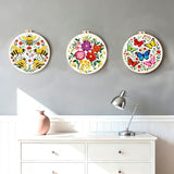 INFUNLY 4 Pack Pink Flowers Embroidery Starter Kit for Beginners Colorful Butterfly DIY Embroidery Kits for Adults Stamped Needlepoint Set with Step-by-Step Instructions Threads Craft Lover Gift