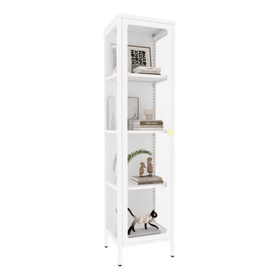VCGGAIP Metal Display Cabinet with Glass Doors,4-Tier Curio Cabinet with Adjustable Shelves,Display Cases for Plant, Book Bathroom, Living Room, Collectibles Figure
