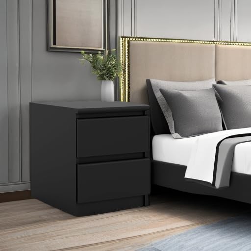 Tvilum 2 Drawer Bedroom Nightstand Nighstand, 19.69 in x 15.91 in x 19.49 in, Black Tvilum