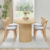 70.8 Inch Dining Table for 4-6 People, Oval Kitchen Table with Semi-Cylindrical Legs Base, Modern Farmhouse Round Dinner Tables for Dining Room Kitchen Living Room (Natural) weselon