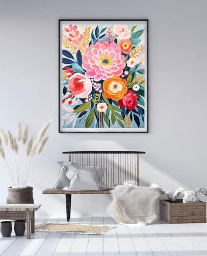 MjhRcll Flowers Stamped Cross Stitch Kits,Flowers in Vase Cross Stitch Ornament Kits for Adults Beginners, Counted Embroidery Needlepoint Kits Home Decor 12x16 Inch MjhRcll