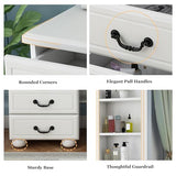 Runboll Elegant Vanity Desk with Lighted Mirror, 6 Drawer White Dressing Table Set for Bedroom, Features Adjustable 3-Color LED Lights, Perfect Makeup Vanity with Storage Runboll