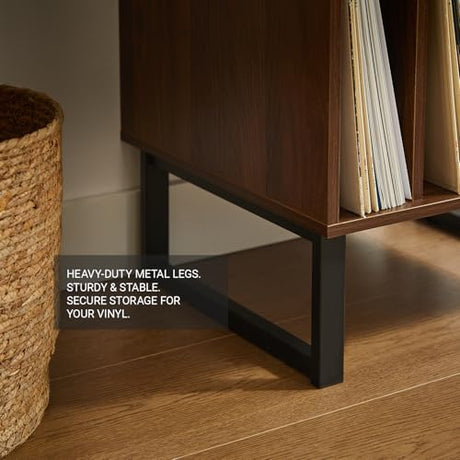 Record Player Stand with Vinyl Storage Cabinet, Turntable Table for Albums & LPs - Modern Media Console | Furniture for Living Room, Bedroom & Office | Dark Walnut FurnPulse