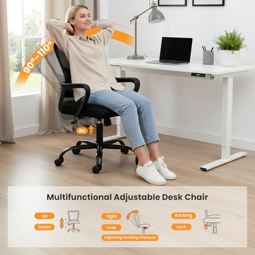 Sweetcrispy Home Office Managerial Executive Chair, Ergonomic Mesh Adjustable Swivel Mid-Back Computer Desk Chair with Comfortable Lumbar Support, Comfy Arms for Bedroom,Study Sweetcrispy