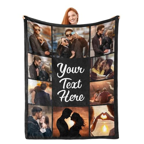 inkArts Custom Blanket with Photos Text Personalized Blanket Thows with Picture Customizable Blanket Photo Blankets Customize for Mom Dad Couple Girlfriend Boyfriend Wife Husband inkArts