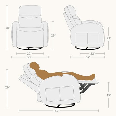 Dual Motors Power Recliner with Adjustable Headrest, Electric Swivel Rocker Recliner for Nursery, Glider Reclining Rocking Nursery Chairs for Small Space, Living Room, Bedroom, Chenille Cream White AEMEIOS
