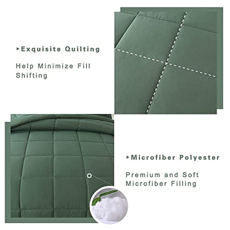 DOWNCOOL Twin Comforter Set -All Season Bedding Comforters Sets with 1 Pillow Case -2 Pieces Bed Set Down Alternative Comforter Set -Sage Green Twin Bedding Sets(64"x88") DOWNCOOL