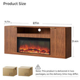 Evermagin 67" Walnut Fluted Fireplace TV Stand for TVs up tp 75", Mid-Century Modern Entertainment Center with Storage Cabinets and Doors, Wood Media TV Consoles for Living Room and Bedroom Furniture Evermagin